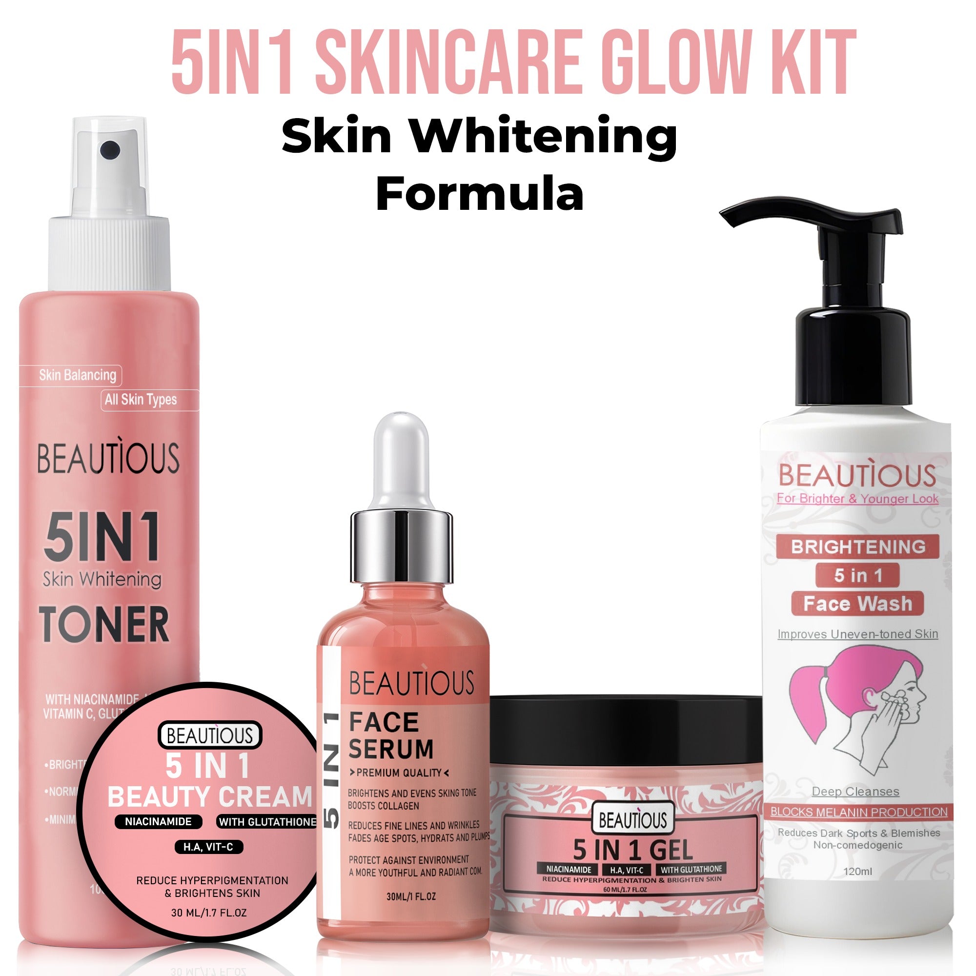 Beautious 5IN1 Skin Whitening Bundle Whitening Serum Cream